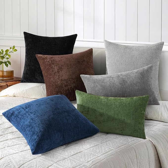 decorUhome Soft Chenille Dark Grey Throw Pillow Covers 24X24 Set of 2 | Decorative Fall Couch Pillow Covers Solid Dyed Accent Modern Euro Sham Farmhouse Neutral Square Pillow Cases for Sofa