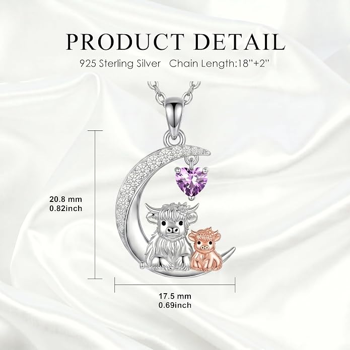 PELOVNY Teddy Bear Necklace for Women 925 Sterling Silver Bear/Highland Cow/Fox/Cat/Axolotl Birthstone Necklace Christmas Birthday Jewelry Gifts for Mom Daughter Wife Sister