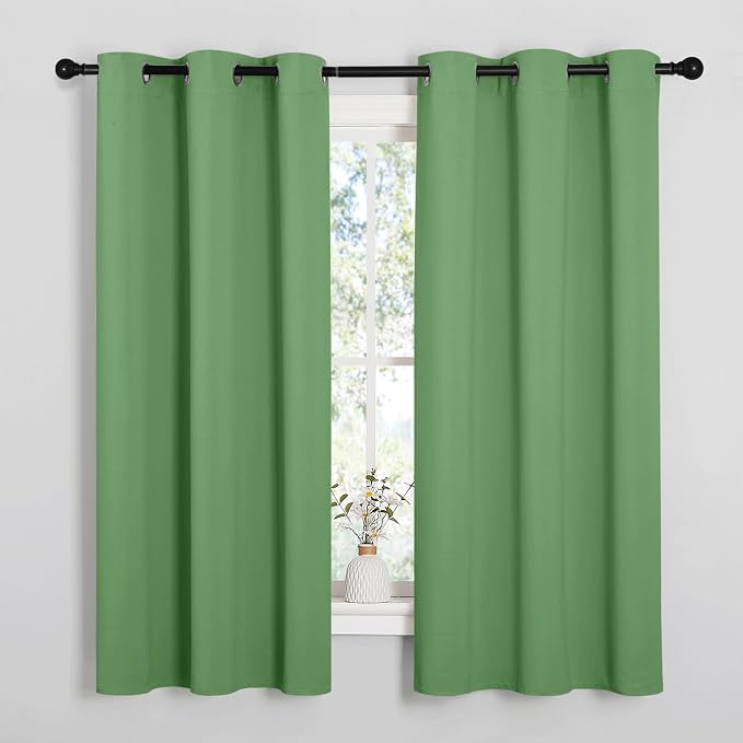 NICETOWN Room Darkening Curtains 63" Long Set of 2 for Bedroom, Forest Green Nursery Essential Thermal Insulated Solid Grommet Top Blackout Curtains/Drapes (1 Pair, 42 inches Wide)
