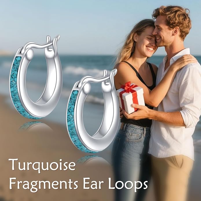 Moonstone/Pink Opal/Blue/Abalone Hoop Earrings for Women Sterling Silver Small Hoop Earrings Teardrop Huggie Earrings Jewelry Gifts