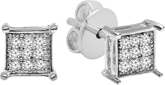 Dazzlingrock Collection 0.10 Ctw Natural Round White Diamond 4.5mm Square Micropave Hip Hop Studs, Unisex Design Ladies,Mens Real Diamond Earrings