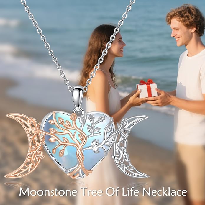 POPLYKE Tree of Life Necklace for Women Sterling Silver Celtic Knot Family Tree With Blue/Purple/Volcano Crystal Irish Gifts for Mom Wife Birthday Christmas
