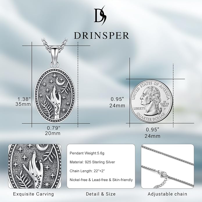 Hecate Wiccan Triple Moon Goddess Necklace Tetragrammaton Nudo De Bruja Plata 925 Original Sterling Silver Cat Moon Pendant Hekate Witch Necklace Amulet Witchy Jewelry Gifts for Women Men
