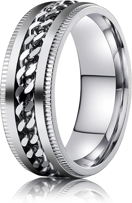 LAOYOU Fidget Anxiety Ring for Men | 8mm Spinner Band for Calming, Worry, Stress Relief & Mindfulness | Hypoallergenic Stainless Steel Comfort Fit Non Tarnish