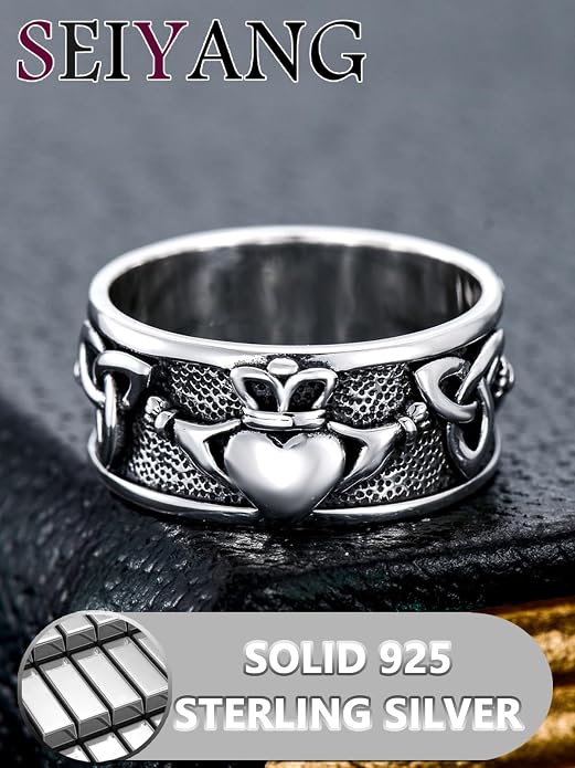 Seiyang Claddagh Ring 925 Sterling Silver Celtic Ring Jewelry Irish Band Gift for Men Women (with Gift Box)