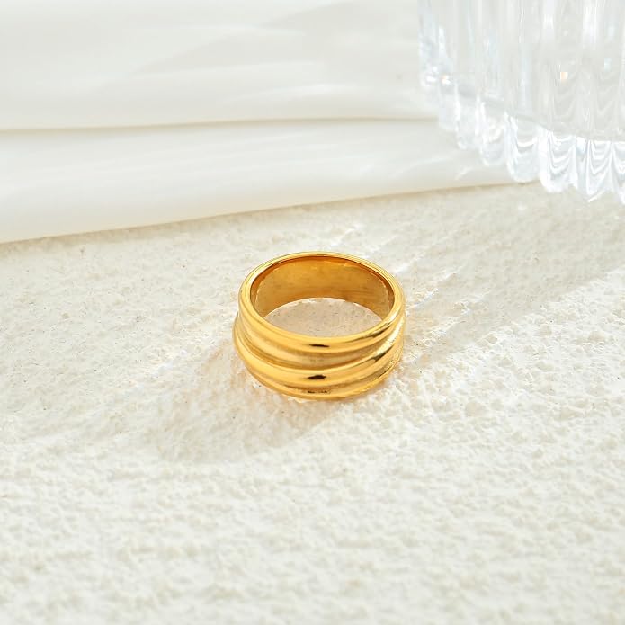 Chunky Gold Rings For Women Trendy Statement Gold Ring Elegant Wedding Ring Dainty Jewelry Gift for Wife, Girlfriend, Mom Hypoallergenic, Nickel-Free - Anniversary, Birthday, Mother’s Day
