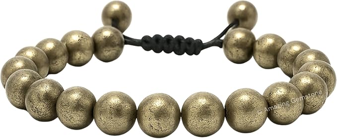 Amazing Gemstone Pyrite Bracelet, Gifts for Men & Women - Protection Healing Crystal Bracelet - 8mm Gemstone Beaded Adjustable Bracelet, Pulseras para Hombres Mujer Stocking Stuffers