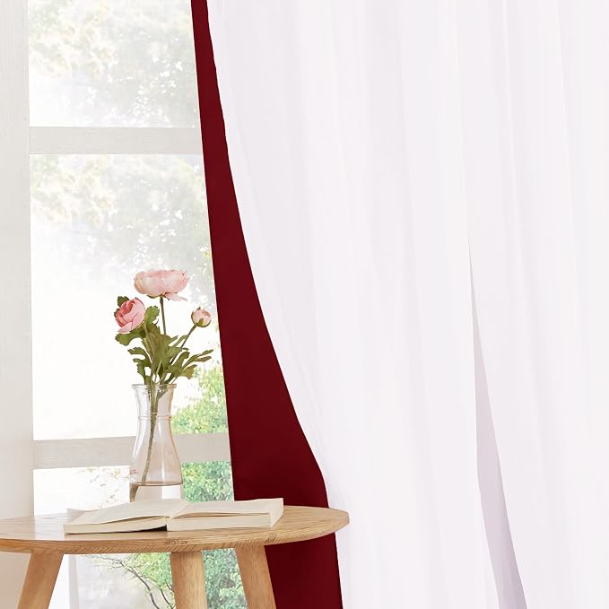 PONY DANCE Bedroom Curtains Decorative - Mix & Match Curtains for Home Decoration Window Drapes Elegant for Living Room/Bedroom, 52 by 84 inches, Red, Set of 2