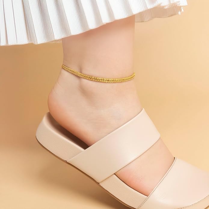 Amberta Silver Gold Waterproof Ankle Bracelets for Women | Boho Layered Anklets for Women | Summer Jewelry, Adjustable Ankle Chain Beaded Rope Heart