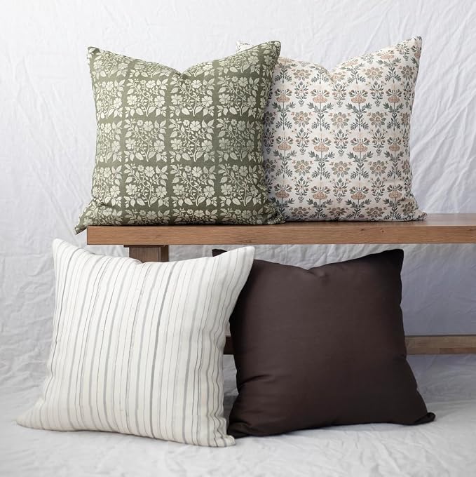 Woven Nook - Modern & Luxurious Decorative Throw Pillow Covers - Durable Quality & Machine Washable - 100% Cotton Canvas - 100% Linen - Aynsley - 4 Pack (22x22)