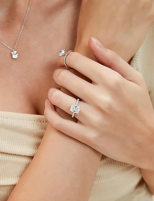EAMTI 1/2/3/4CT 925 Sterling Silver Engagement Rings Radiant Cut Solitaire Cubic Zirconia CZ Wedding Promise Rings for Her Wedding Bands for Women Size 3-11