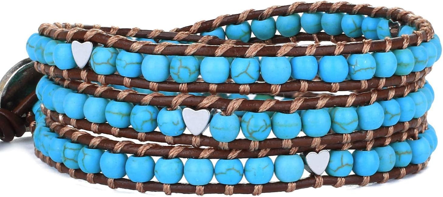 KELITCH New Star Turquoise Bracelets Love Silver Beads 3 Wrap Bracelet Women Shell Pearl Bracelets