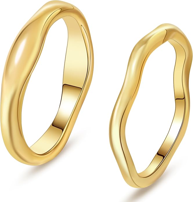 Gold Rings for Women Men Non Tarnish, Waterproof Chunky 14K Gold Plated Dainty Stackable Rings Trendy Statement Pinky Thumb Rings Engagement Eternity Wedding Band Ring Stacking Gold Jewelry Size 3 4 5 6 7 8 9 10 11