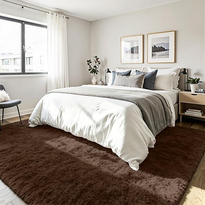 5x8 Area Rug for Living Room, Ultra Soft Fluffy Brown Rugs for Bedroom, Non Slip Large Shag Carpet, Fuzzy Plush Nursery Rug, Thick Washable Indoor Floor Carpets for Kids Office Dorm Home Decor