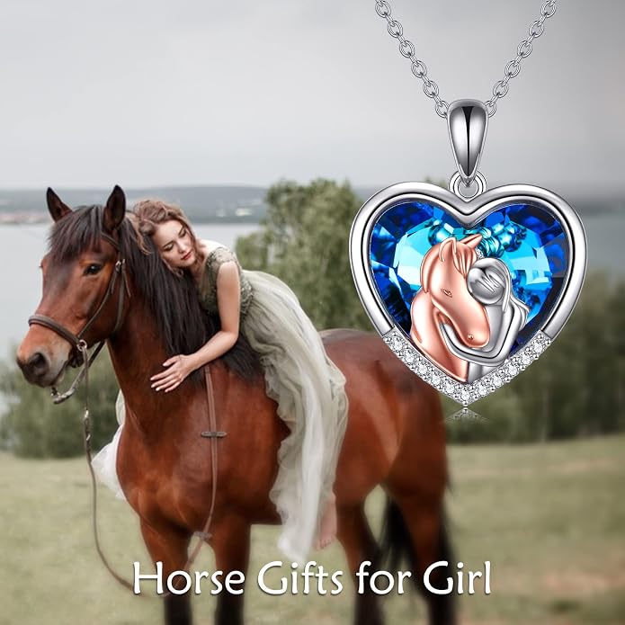 YFN Horse Pendant Necklace Jewelry 925 Sterling Silver Women Embrace Horse Gift For Women