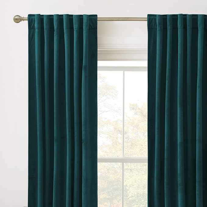 RYB Home Teal Velvet Curtains 84 inch Length - Super Soft Durable Window Drapes Plush Velvet Room Darkening Backdrop for Nursery Playroom Bedroom, Peacock Blue, W52 x L84 inches, 2 Panels