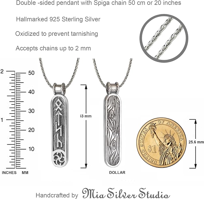 Viking Rune Formula Pendant Necklace for Men Women - 925 Sterling Silver - Norse Nordic Celtic Jewelry - Runes Protection Amulet - Matching Necklaces for Couples - Handmade