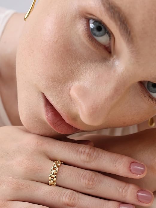 FRUMOS Gold Wedding Rings For Women,14k Stackging Rings Non Tarnish,Chain Cz Promise Rings,Wedding Band,Valentines Mother Christmas