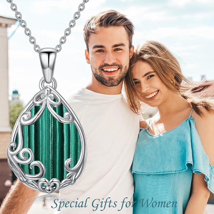 HPQQ Teardrop Necklace 925 Sterling Silver Filigree Gemstone Pendant Necklace Fine Jewelry Birthday Mother's Day Gifts for Women Her Mom