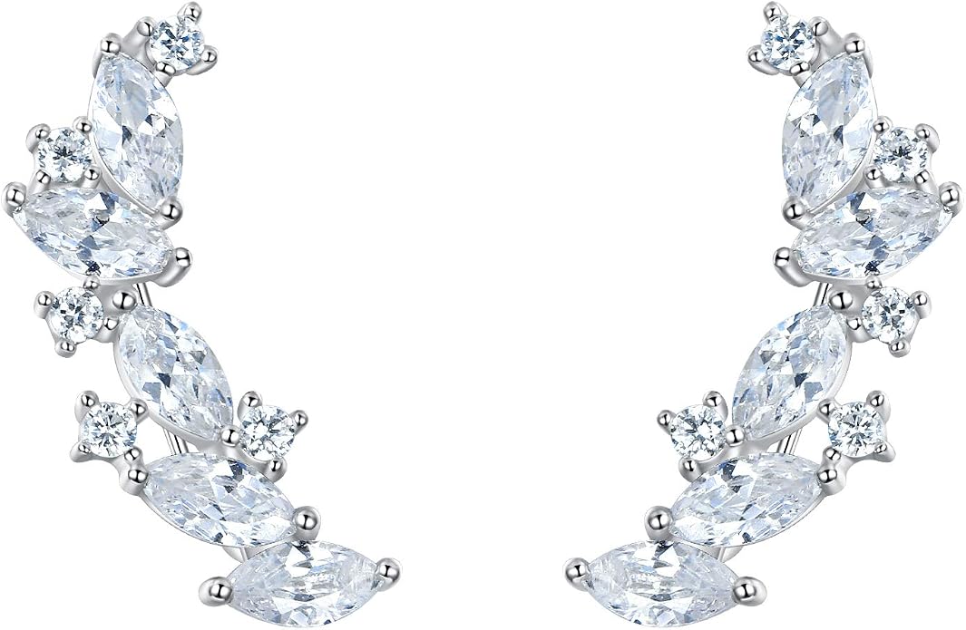 EVER FAITH Ear Climber Crawler Cuff Wrap Earrings for Women 925 Sterling Silver Clear Marquise Cubic Zirconia