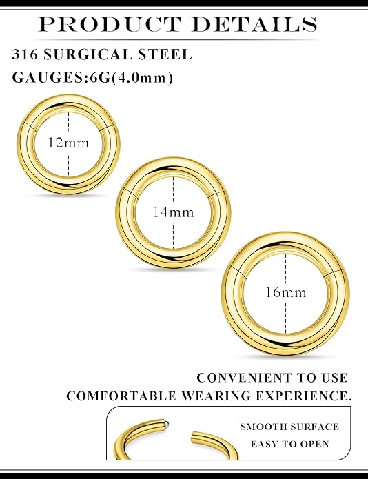 20G 18G 16G 14G 12G 10G 8G 6G 4G 2G Nose Rings Hoops 316l Surgical Steel Clicker Septum Lip Ring Tragus Helix Daith Rook Conch Snug Cartilage Lobe Earrings Hoop Piercing Jewelry For Women Men