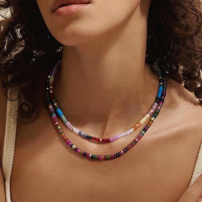 KELORIS PATH Beaded Necklace for Women, Colorful Gemstone Boho Bead Choker for Beach, Trendy Summer Natural Stone Jewelry Gifts