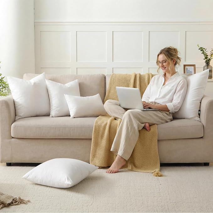 BPC Luxury Feather Down 12x20 Pillow Inserts Set of 2, Soft Fluffy Throw Pillows, 100% Organic Cotton Cover, Lumbar Pillow Insert for Couch, Living Room, Bed, Sofa