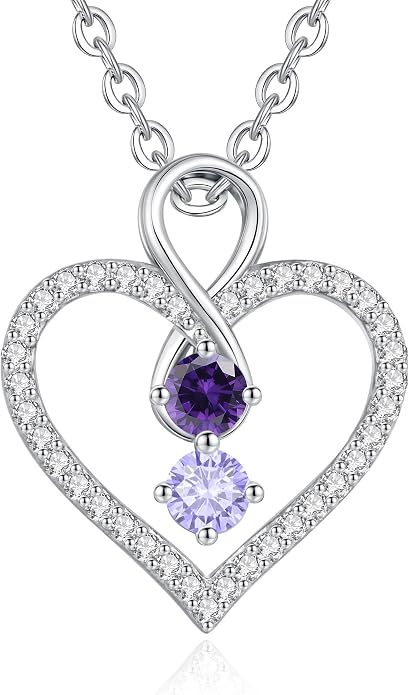 LOUISA SECRET Double Birthstone Necklaces for Women, 925 Sterling Silver Infinity Love Heart Pendant Necklace for Her, Birthday Anniversary Valentine's Day, Christmas, Wedding, Graduation Gift for Her, Personalized Gifts, Jewelry Gifts for Wife Mom Gir...