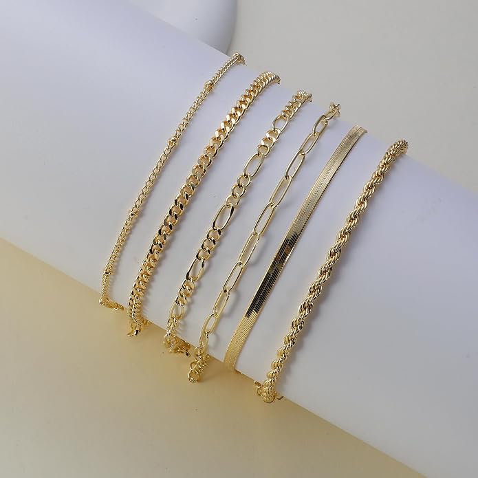Rotnso Anklets for Women 14K Gold Silver Plated Ankle Bracelets Trendy Waterproof Boho Anklets Set Adjustable Dainty Cute Diamond Beaded Heart Non Tarnish Summer Beach Jewelry Gift