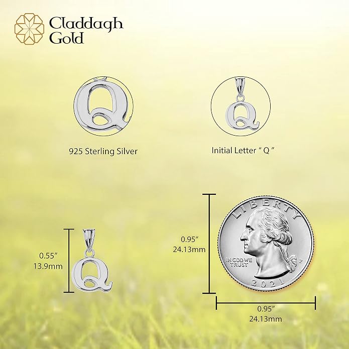 Claddagh Gold .925 Sterling Silver Initial Pendant Charm – Personalized Alphabet Letter Jewelry in 0.80mm or 0.55mm Block Font