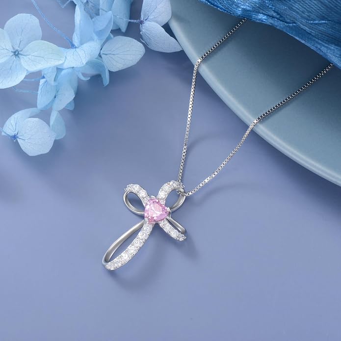 AENEAS Sterling Silver Cross Necklace for Women Birthstone Necklace Cross Necklace Birthstone Jewelry Gifts for Birthday Mothers Day