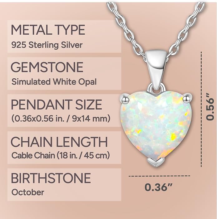 ADITA GOLD Bithstone Heart Necklace for Women with 925 Sterling Silver Chain, Simulated Birthstone Pendant, Jewelry