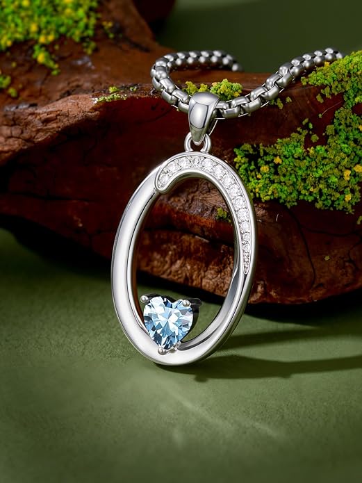 Birthday Gifts for Women Alphabet A to Z Initial Birthstone Pendant Necklaces for Women - 18k White Gold Plated Personalized Name Jewelry Anniversary Graduation Gifts for Wife Her Daughter Girlfriend(with Gift Box)