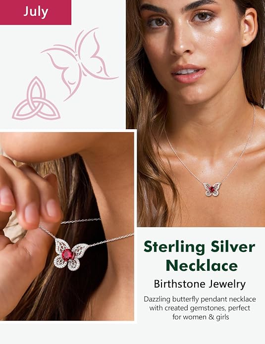 925 Sterling Silver Birthstone Necklaces for Women, Dainty Cute Dragonfly/Butterfly Pendant Necklace, Great Christmas/Anniversary Jewelry for Mother