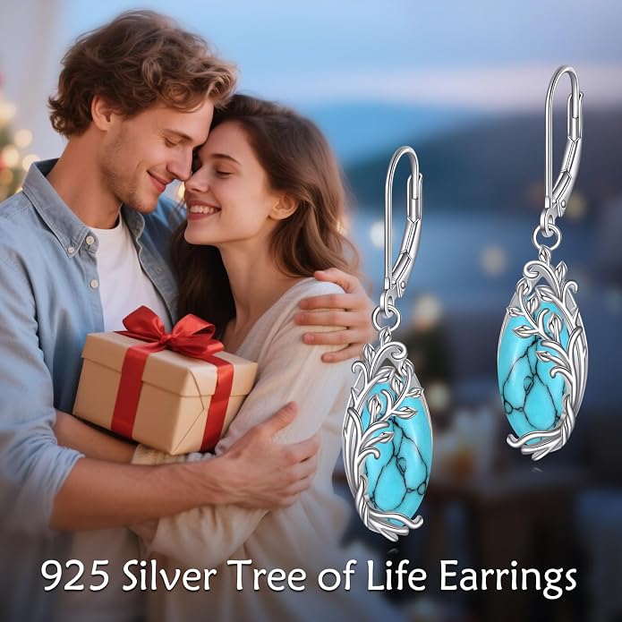 POPLYKE Tree of Life Teardrop Drop Dangle Earrings Sterling Silver Leverback Earrings Jewelry
