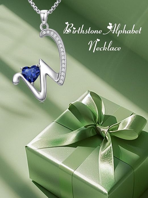 Birthday Gifts for Women Alphabet A to Z Initial Birthstone Pendant Necklaces for Women - 18k White Gold Plated Personalized Name Jewelry Anniversary Graduation Gifts for Wife Her Daughter Girlfriend(with Gift Box)