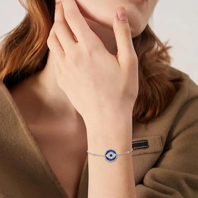 Blue Evil Eye Anklet Greek Evil Eye Anklet Bracelet Adjustable Ojo Turco Kabbalah Amulet Nazar Layered Silver Ankle Bracelets Protection Jewelry Amulet Gift for Wife Mother Sister Birthday