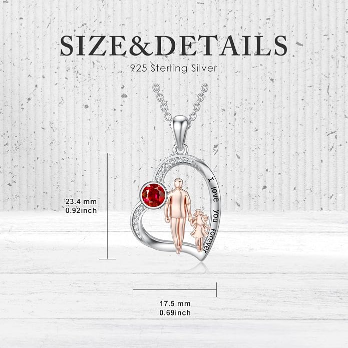 PROESS S925 Sterling Silver Daughter Heart Pendant Necklace from Dad Mom I Love You Forever Jewelry