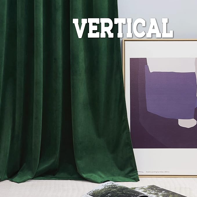 RYB HOME Living Room Curtains, Vintage Velvet Drapes Soft Durable Texture Room Darkening Window Treatment Decorative Backdrop Thermal Curtains for Bedrooom, Hunter Green, W52 x L120 inch, 2 Panel