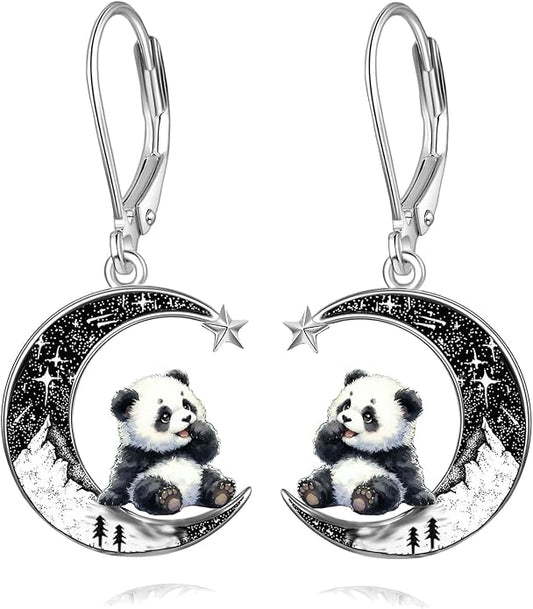 Black Cat/4th of July/Bat/Spider/Pumpkin/Wolf/Bunny/Sun and Moon/Turtle/Raven 925 Sterling Silver Leverback Dangle Earrings Moon Gothic Christmas Earrings Jewelry Gift for Women