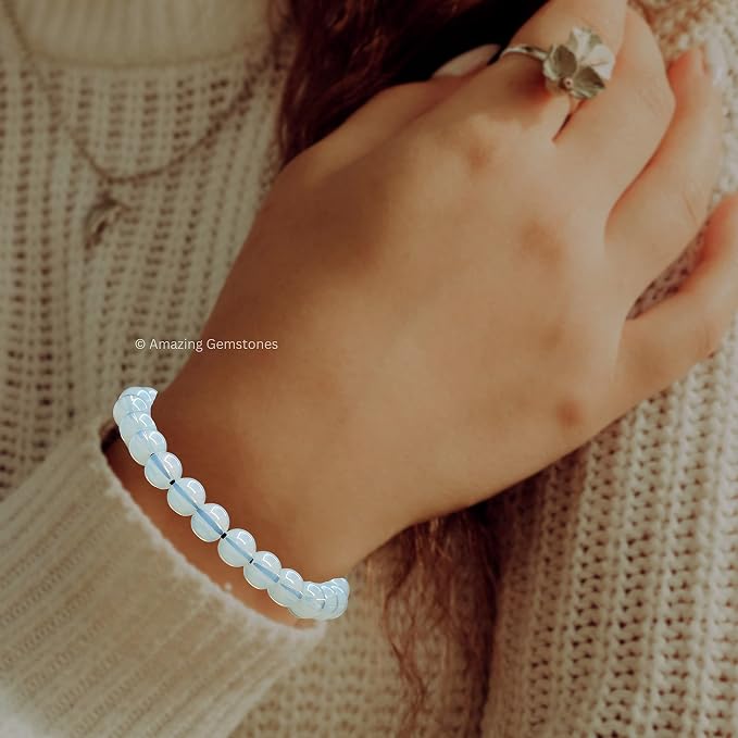 Amazing Gemstone Opalite Bracelet for Women Men's Gifts - Protection Healing Crystal Bracelet - 8mm Gemstones Beaded Adjustable Bracelet Pulseras para Hombres Mujer Stocking Stuffers
