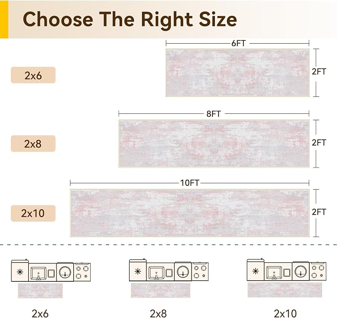 RELEANY Washable Area Rugs 2'x10' Non-Slip Modern Abstract Soft for Living Room Entryway Bedroom Kitchen, Print Pattern, Grey Pink