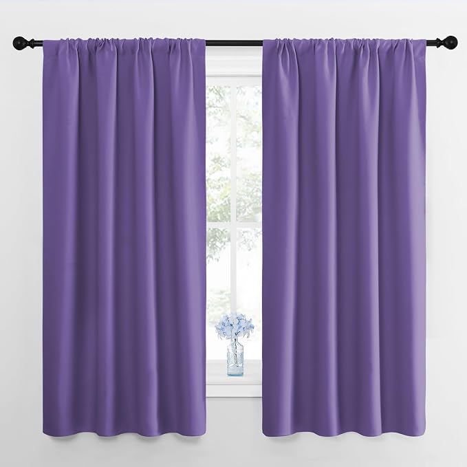 NICETOWN Window Curtains for Bedroom, Lilac Purple, 2 Panels, W42 x L48 -Inch, Home Decoration Thermal Insulated Rod Pocket Blackout Blinds & Drapes for Small Windows