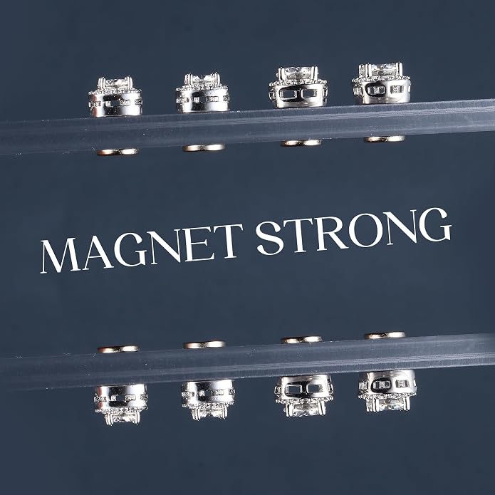 GEMQUEEN Moissanite Magnetic Earrings for Men : 18K White Gold Plated Hypoallergenic Stainless Steel Non Piercing Clip on Fake Earrings Studs Halo Round Square Diamonique Earring Women D Color VVS1