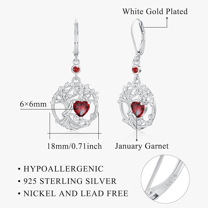 Odinstone 925 Sterling Silver Earrings Tree of Life Teardrop Moonstone Dangle Drop Leverback Earrings for Women