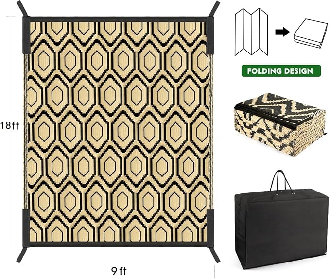 fifame Outdoor Camping Rugs, 9x18 Outdoor Rug Patios Clearance Plastic Straw Rug Weatherproof Reversible Mats, Large Floor Mat for Outdoors, RV, Patio, Backyard, Deck, Picnic, Beach, Trailer, Camping