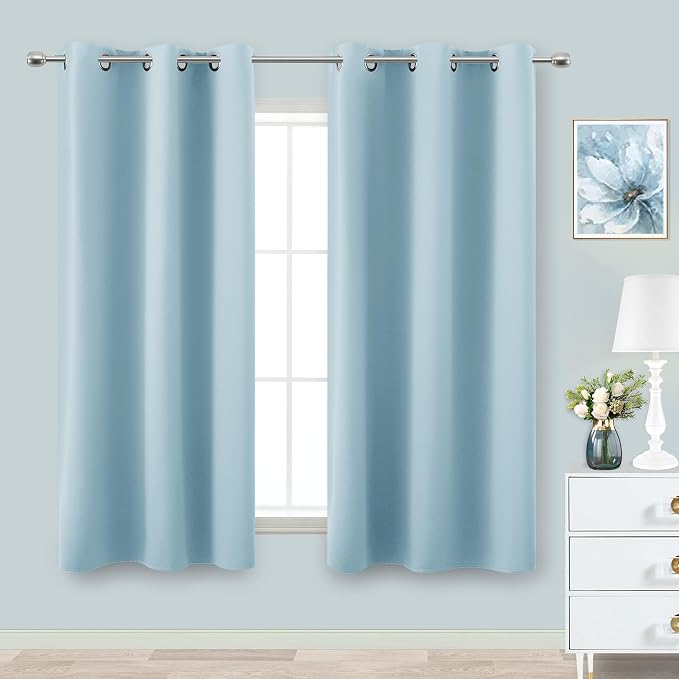 KOUFALL Baby Blue Blackout Curtains for Nursery 2 Panels Short Light Blocking Room Darkening Curtain for Kids Bedroom 54 Inch Length