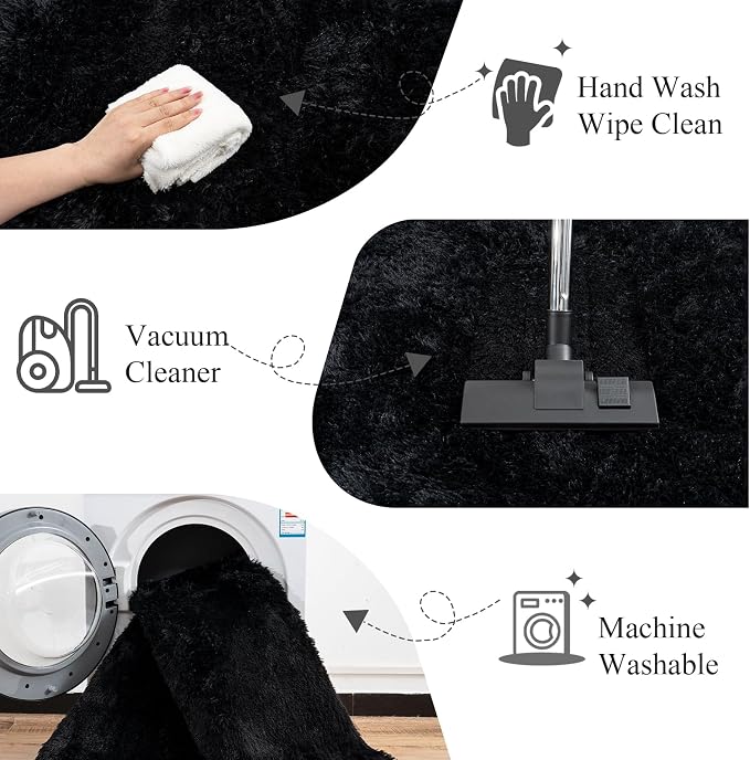Large Area Rugs for Living Room Bedroom 9x12 Black Fluffy Shag Rugs | Ultra Soft Shaggy Plush Fuzzy Modern Indoor Throw Floor Carpet for Kids Girls Boys Dorm Nursery Home Decor Aesthetic