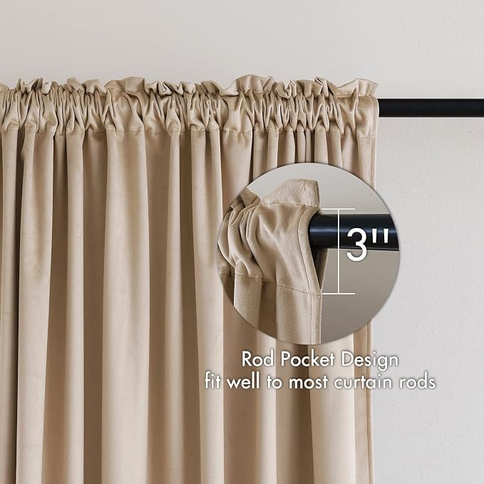 MIULEE Camel Beige Blackout Velvet Curtains Drapes 96 Inch Long 52"x96" | Luxurious Bedroom Living Room Decor, Room Darkening, Thermal Insulated, Rod Pocket Design, Super Soft Fabric