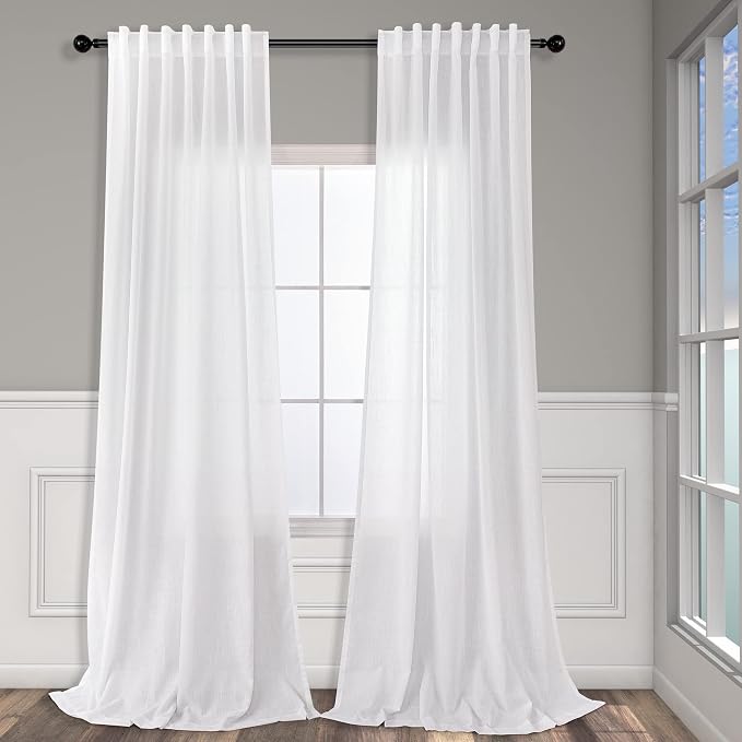 Pitalk 60 Inch Wide Curtains for Kids Bedroom Boys Girls 90 Inches Long Linen Sheer Extra Wide Large White Curtains for Nursery Room Playroom Closet Doors Simple Casual 2 Panel Back Tab Pocket 60 x 90